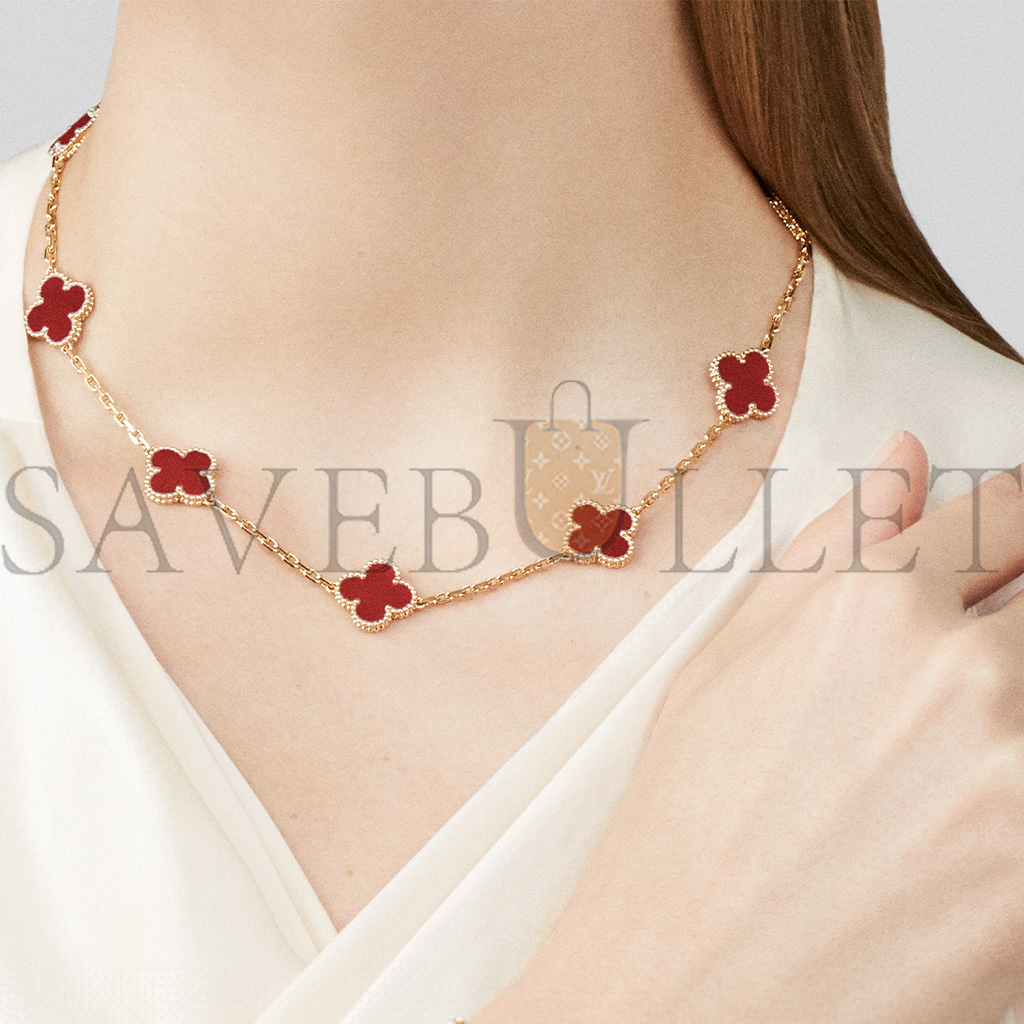 V*N CL*F arpels vintage alhambra necklace, 10 motifs - yellow gold, carnelian  vcard40600